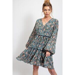 EASEL FLORAL CRINKLE CHIFFON DRESS